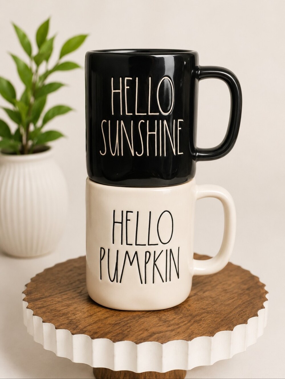 Rae Dunn Black & Cream 'Hello Sunshine' and 'Hello Pumpkin' Mug Set